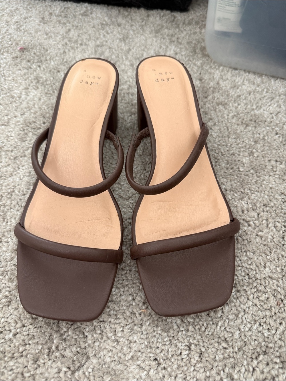 a new day Dark Brown Square-Toe Double-Strap Block Heel Sandals